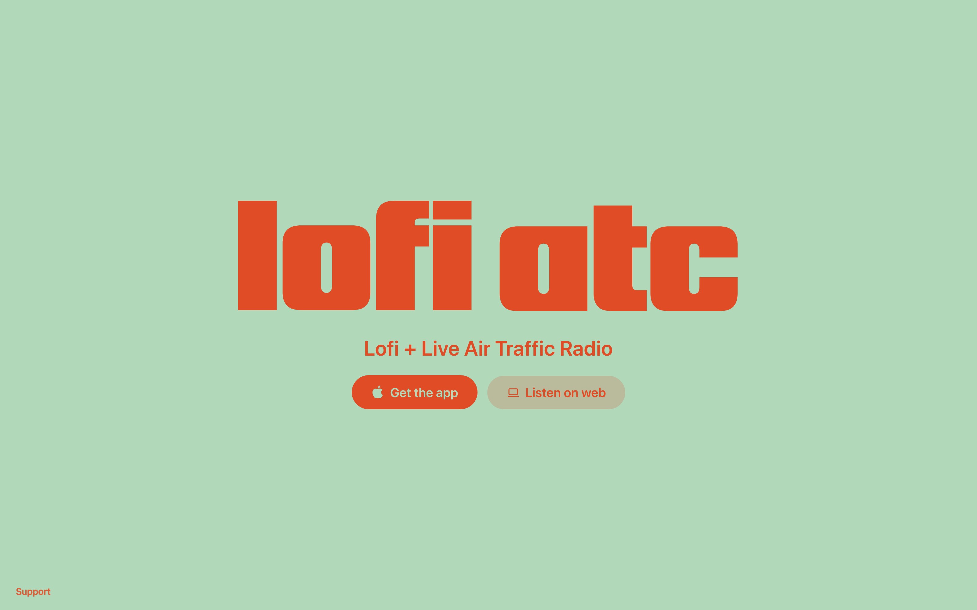 Lofi ATC — landing, 'Lofi + Live Air Traffic Radio'